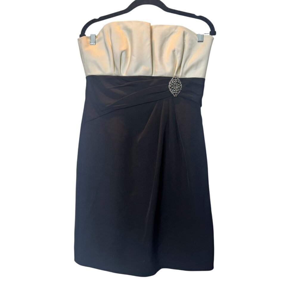 Badgley Mischka Strapless Black & Champagne Cocktail Dress | Size 6